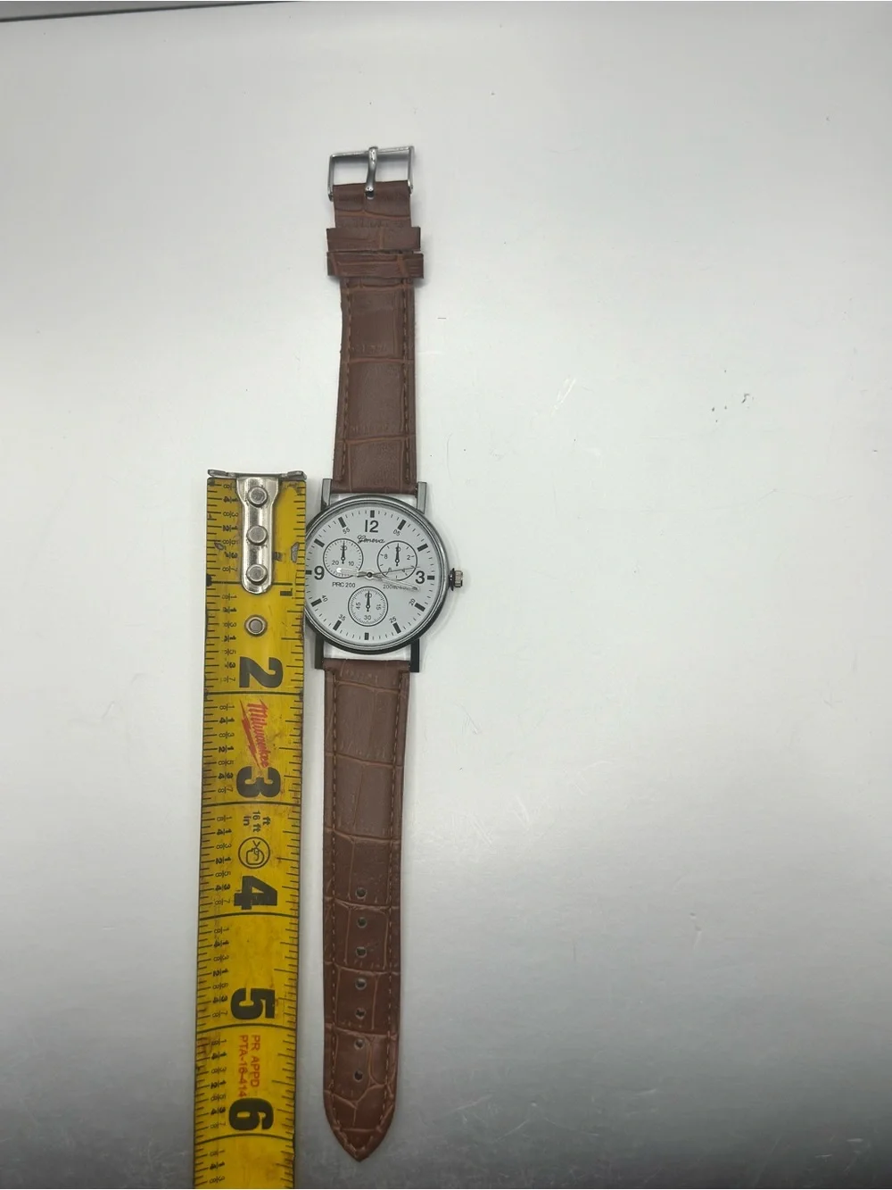Geneva Silver Case White Dial Brown Faux Leather-Style Strap Watch